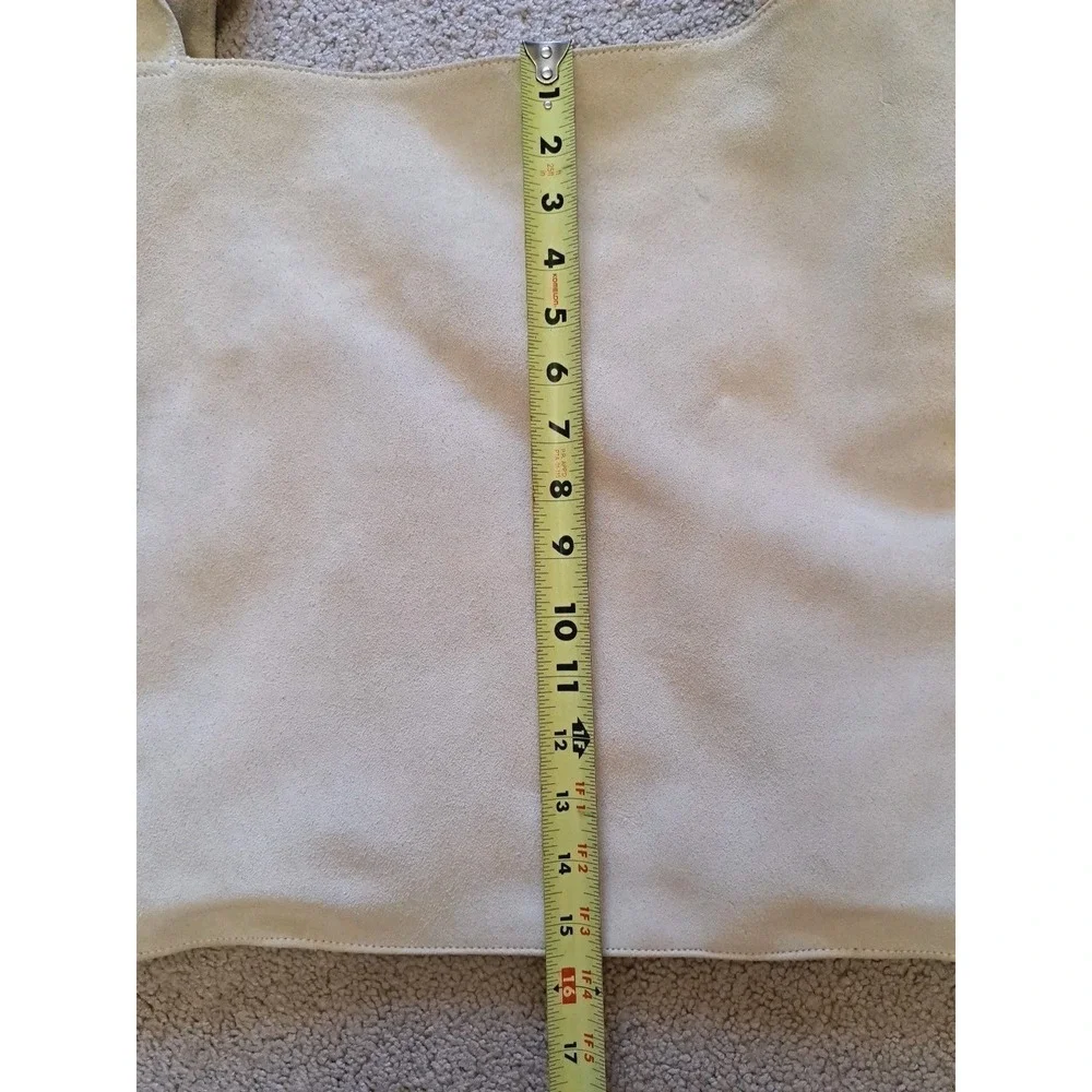 Tweeds Large Ivory Suede Leather Hobo Shoulder‎ Tote Bag Purse Vtg Cotton Lined